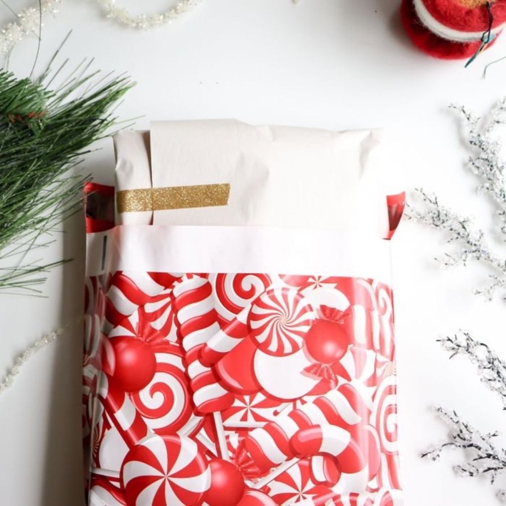 Candy Cane Poly Mailers 10x13 Pack of 25 - Picture 5 of 6